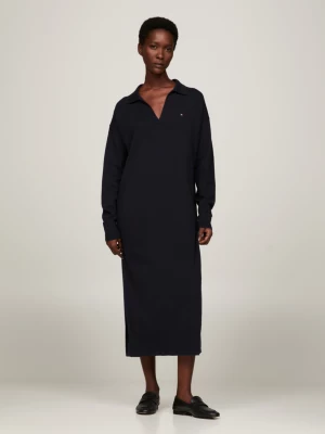 Vestido essencial de malha listrada com gola polo