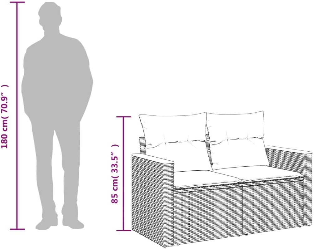vidaXL Gartensofa mit Kissen 2-Sitzer Grau Poly Rattan
