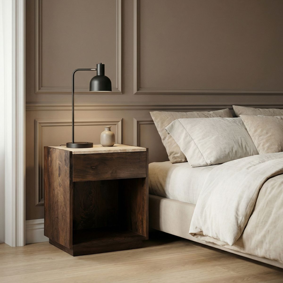 DÃJA Living - Nachtkastje Donkerbruin Travertin - 38cm - Laurent