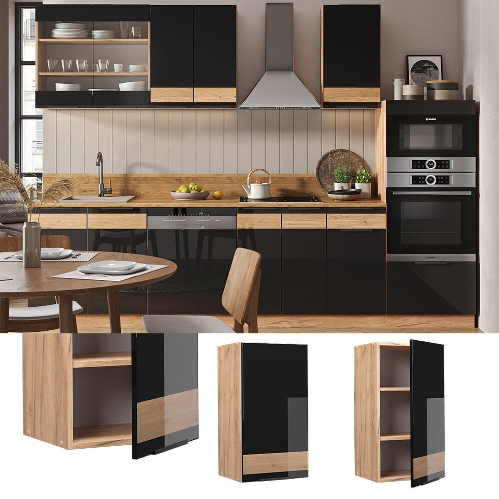 Vicco Hängeschrank Küchenschrank Küchenmöbel Fame-Line Eiche Schwarz 40 cm modern Hochglanz
