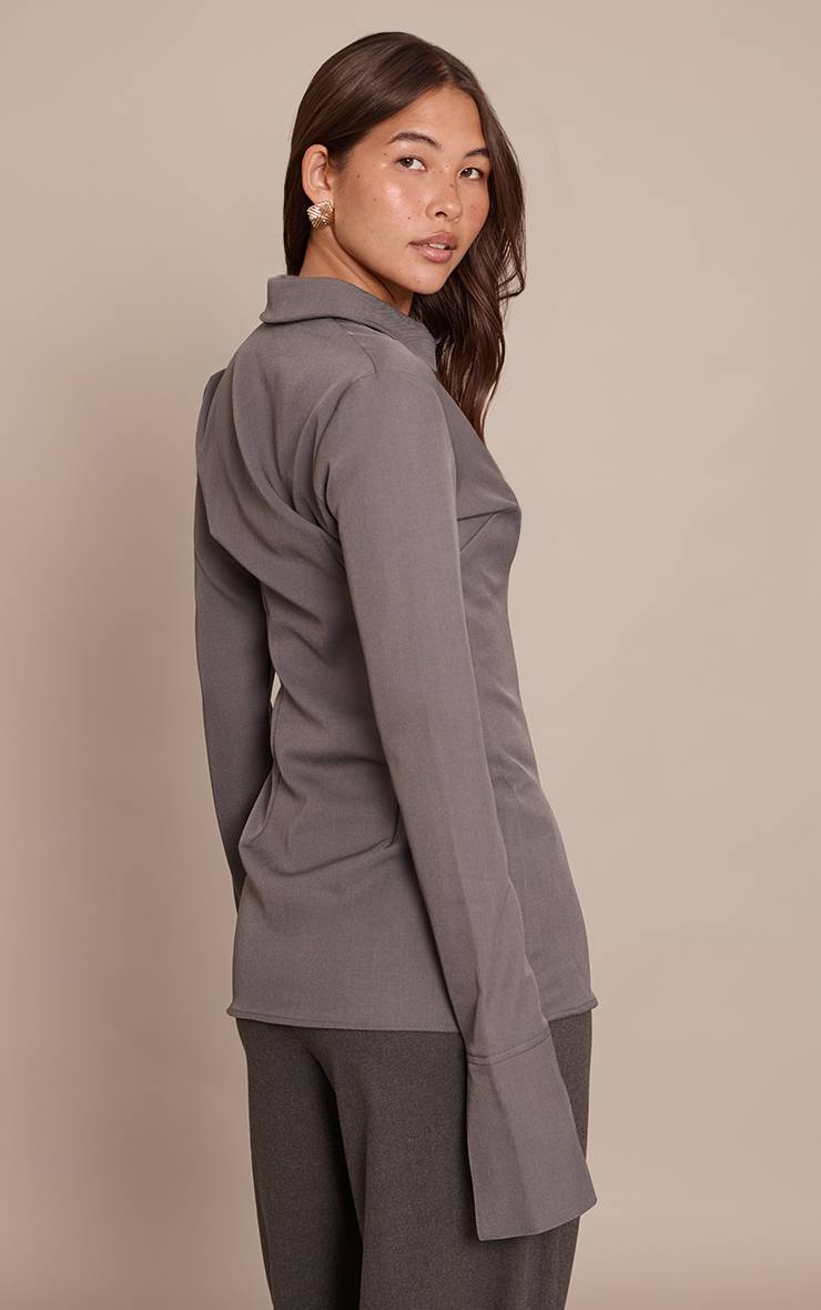 Charbon Chemise Cintrée Tissée À Fines Rayures