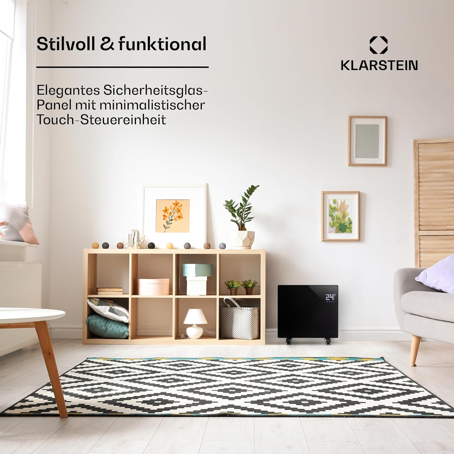 Klarstein Elektroheizung, Konvektor-Heizung mit Bodenrollen, Mobile Elektroheizung Energiesparend, Schlanke, Leise Heizung Elektrisch, Standgerät Heizkörper Elektrisch mit Thermostat, 1000 W