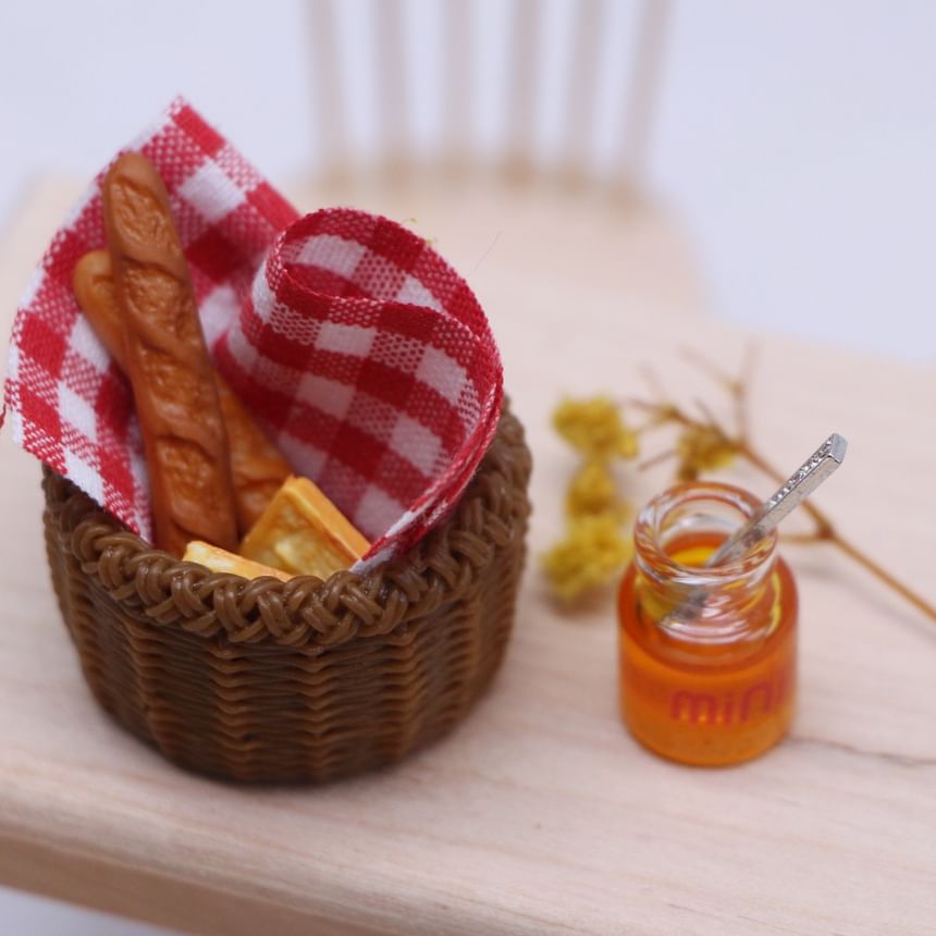 Ffeluro - Set: Bakkerij + Mand + Kunstplant + Picknickkleed + Honingkan + Lepel Miniatuur