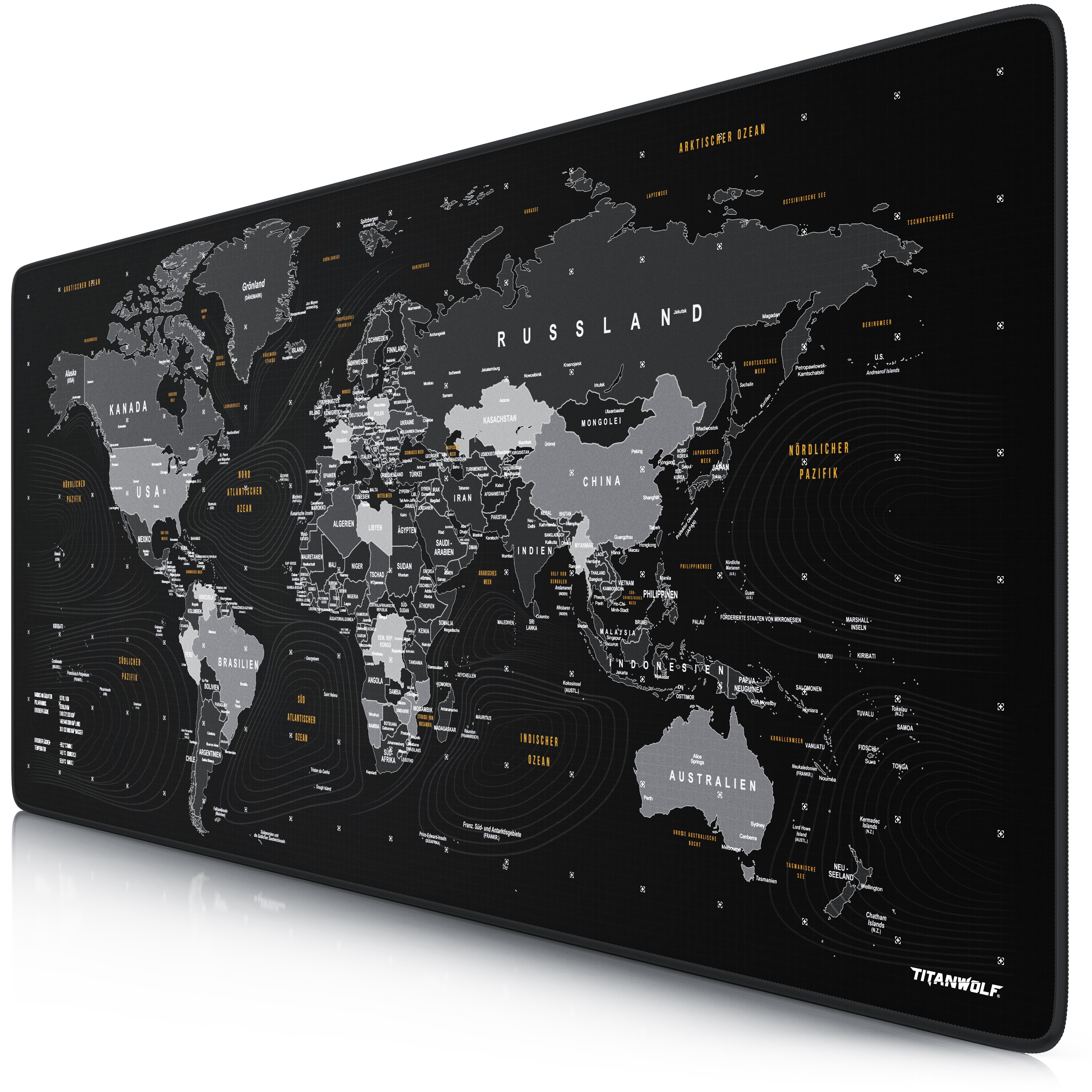 Titanwolf Gaming Mauspad XXL, glattes Stoffgewebe, Speed Mousepad 900 x 400mm große Fläche, Weltkarte deutsch