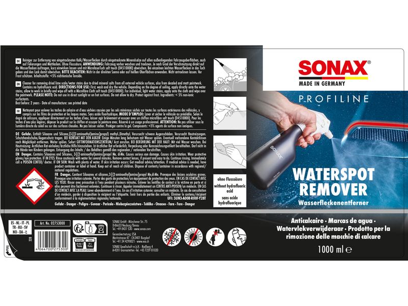 Sonax PROFILINE Wasserflecken-Entferner, 1 L Entfernt Kalkflecken und Wasserflecken