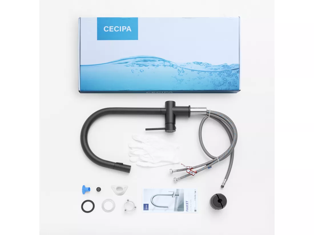 Cecipa max Mitigeur de Cuisine avec Douchette Extractible Robinet de Cuisine avec 2 Types de Jet D'eau Robinet d'évier (Noir),EU Modèle