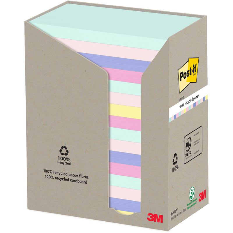 Post-it Haftnotizen Recycling, pastell Rainbow, 76 x 127 mm, 16 x 100 Blatt