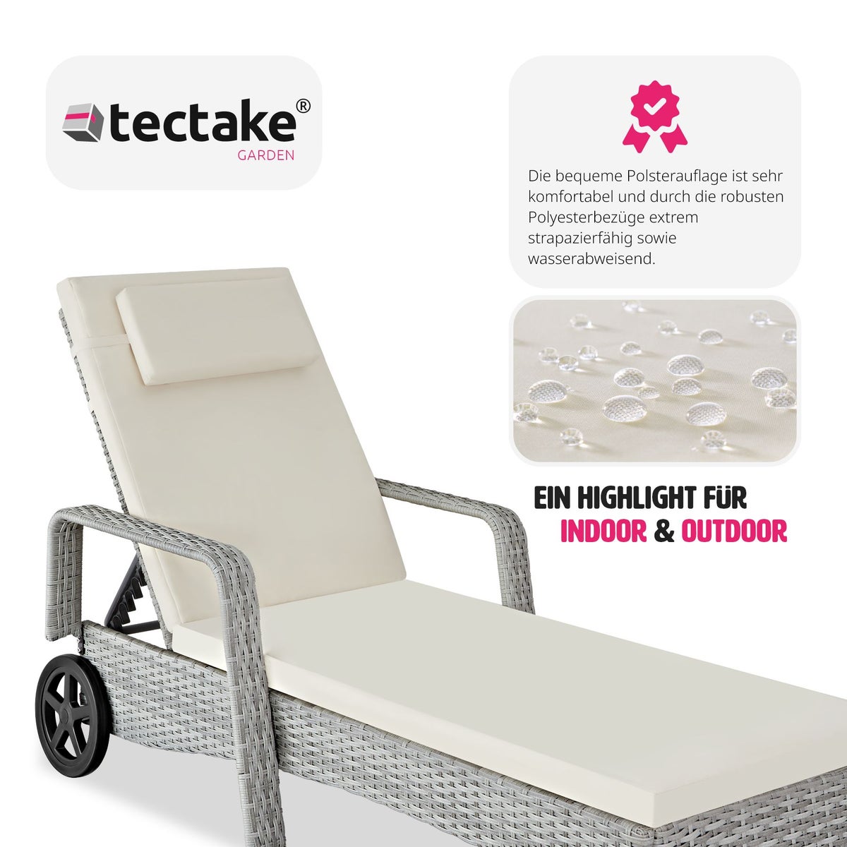 Rotan ligstoel tectake duurzaam 200 x 70 x 33 cm