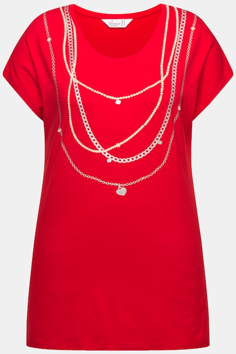 T-Shirt, A-Linie, Perlenketten-Druck, Halbarm