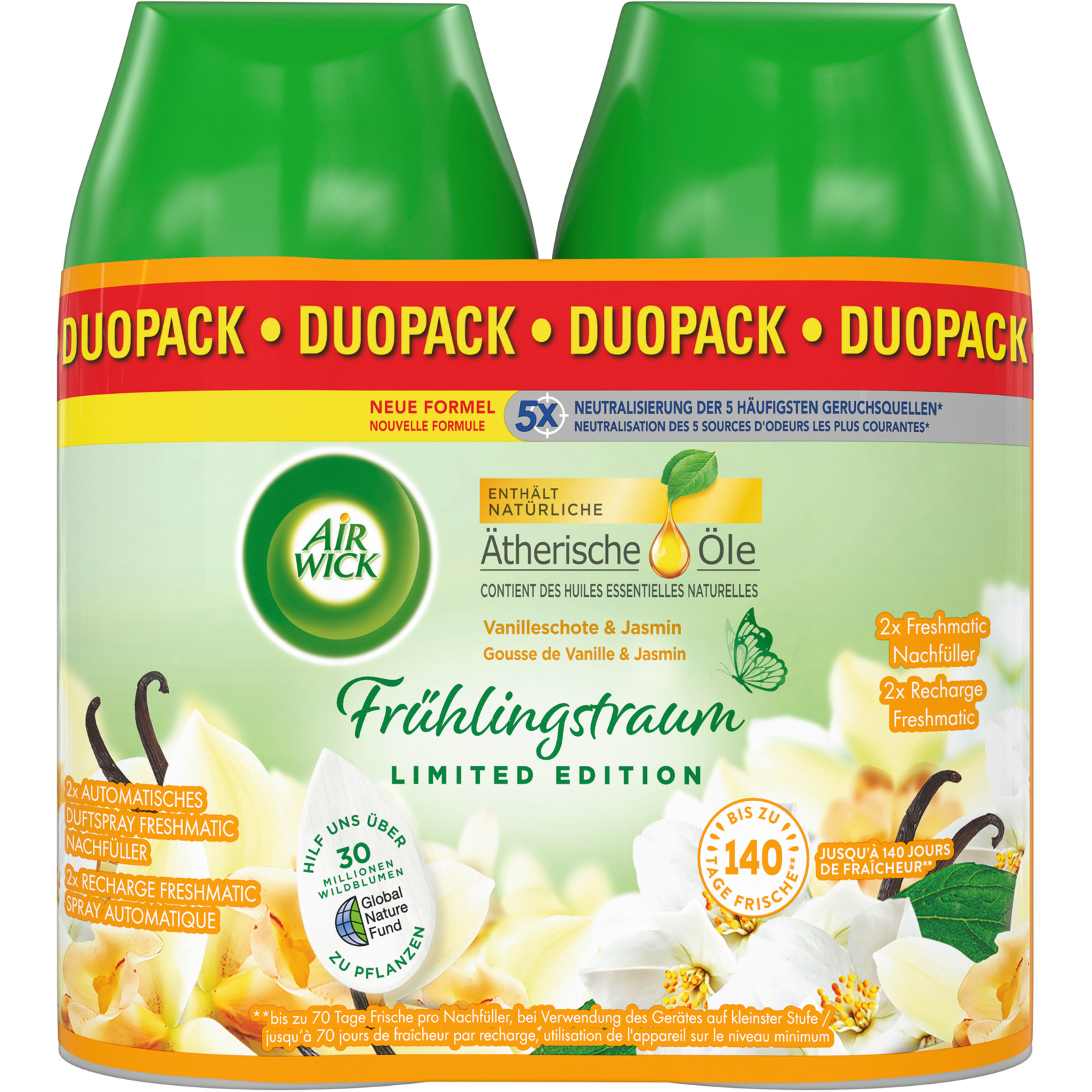 Air Wick Pure Automatisches Duftspray Freshmatic Max Nachfüller Vanilleblüte & Honig 2 x 250 ml