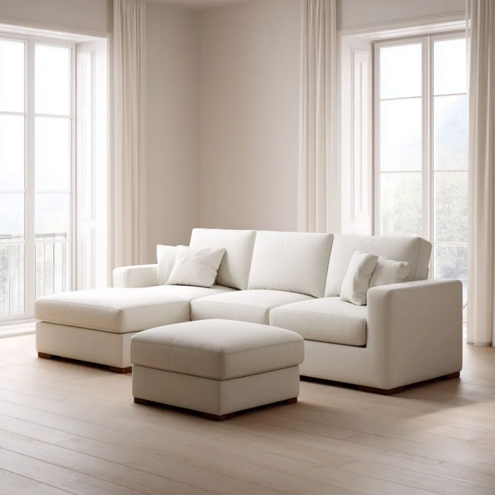 Sofa-Set Stoffpolster 250x160x85 cm & Hocker 90x60x45 cm – Weiß – Modernes Design