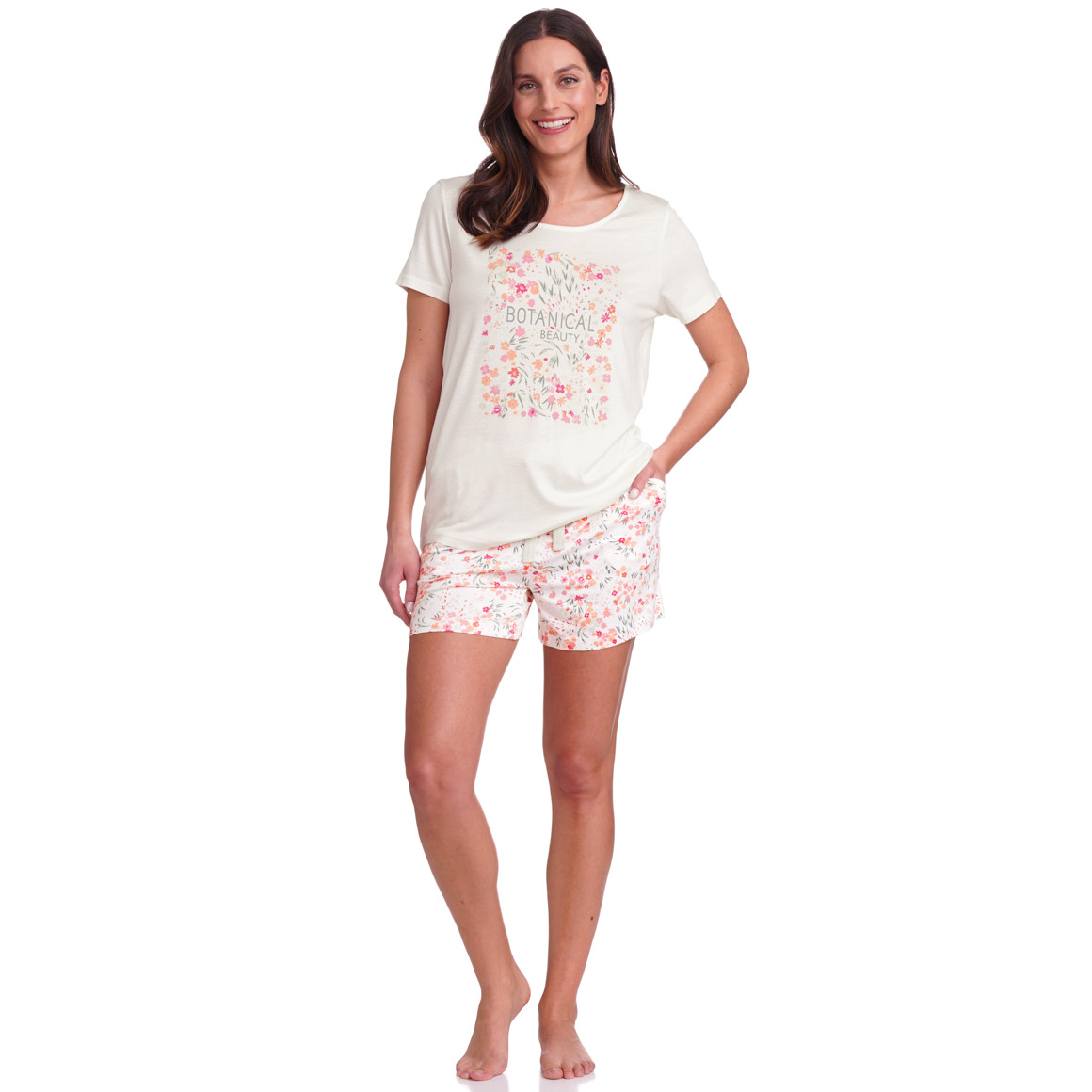 Gina Benotti Damen Schlafshirt mit Blumen-Print weiss