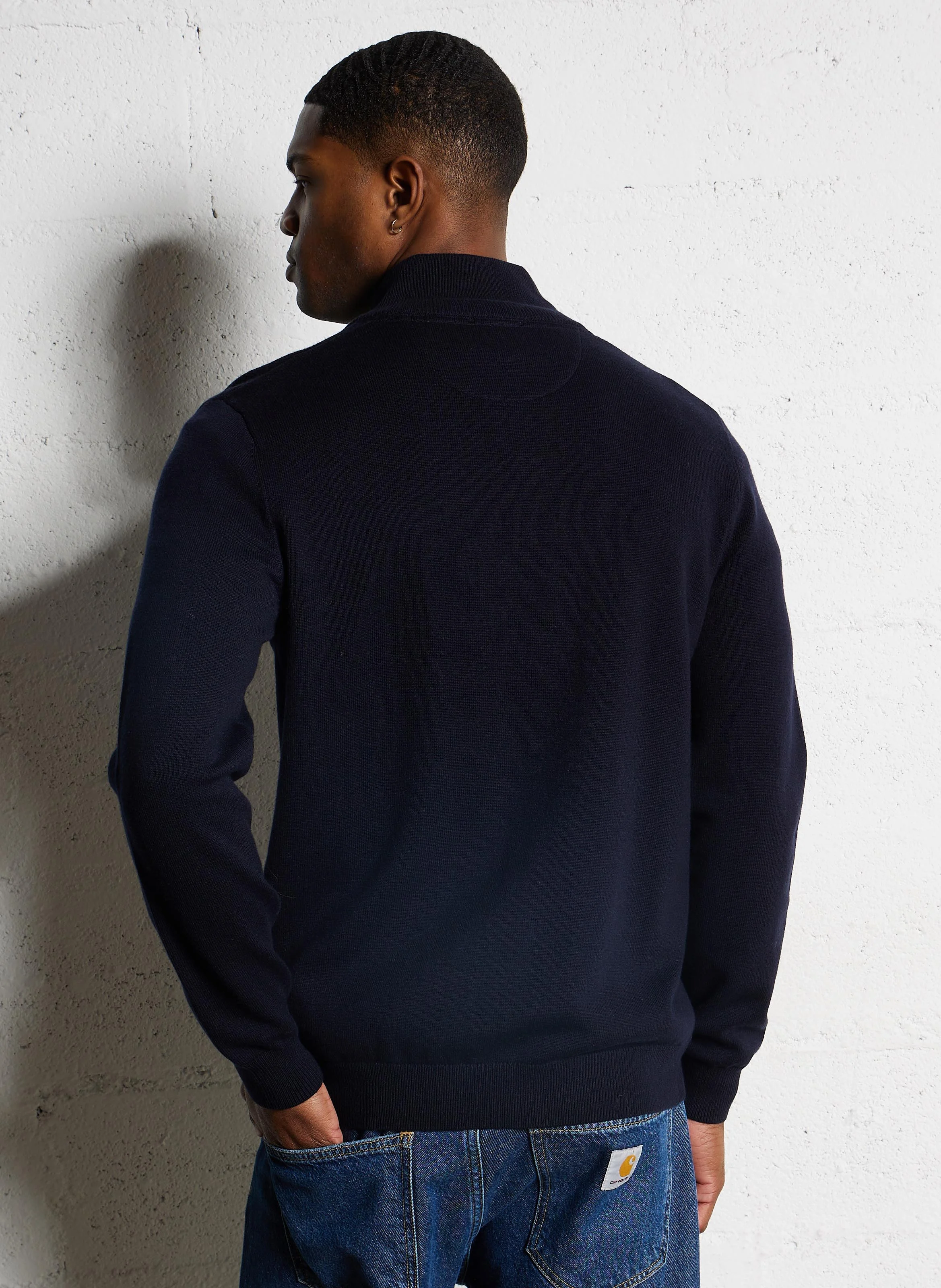 Gilet zippé regular en laine et coton | Bleu