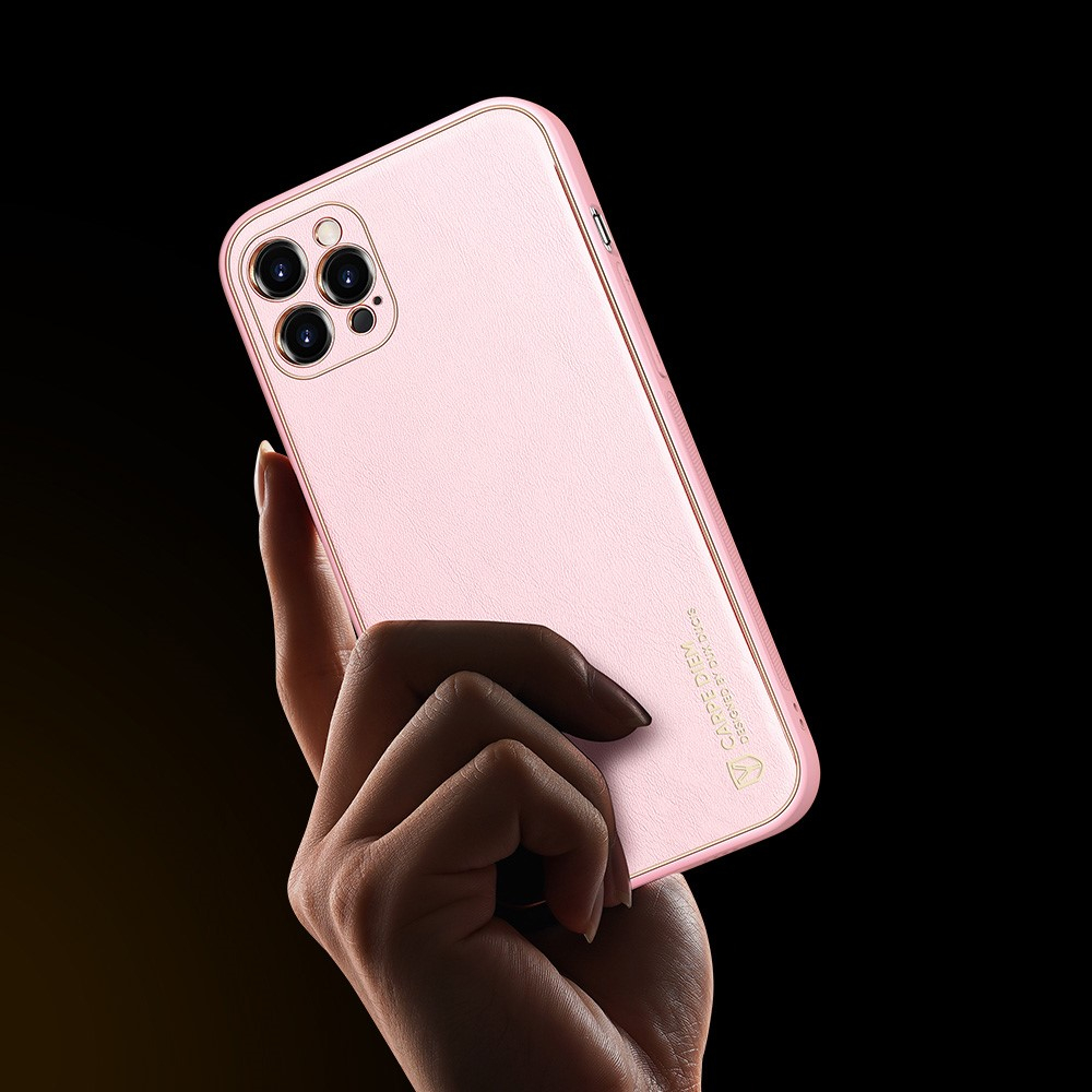 iPhone 12 Pro Galvanisierte Hardcase Hülle mit Lederüberzug - Rosa