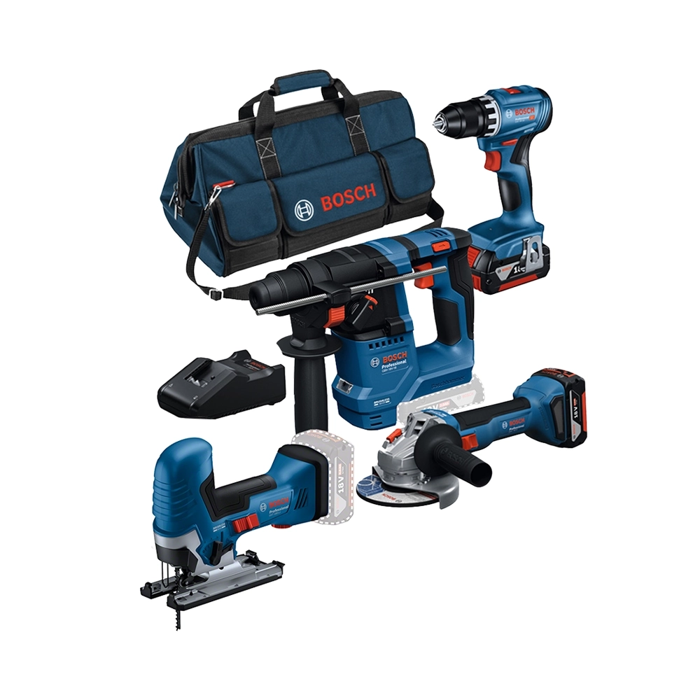 Bosch 4 Tool Kit GSR+GWS+GBH+GST, 2X Akku GBA 18V 4.0AH inkl. Tasche