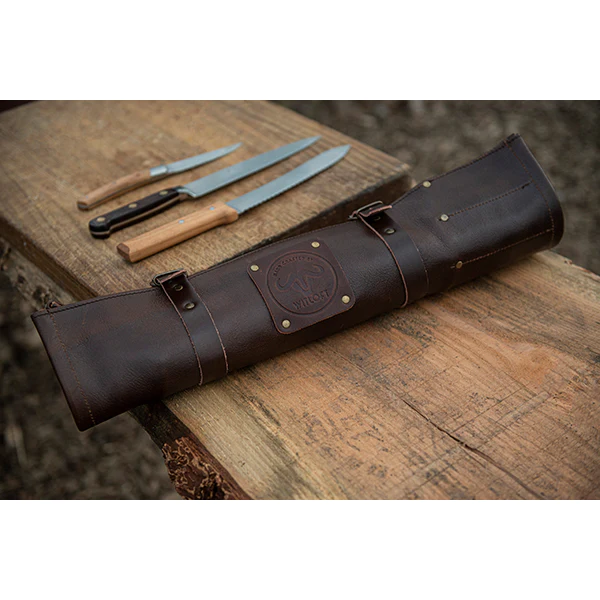 Trousse à couteaux artisanale en cuir 5 emplacements chocolat Witloft