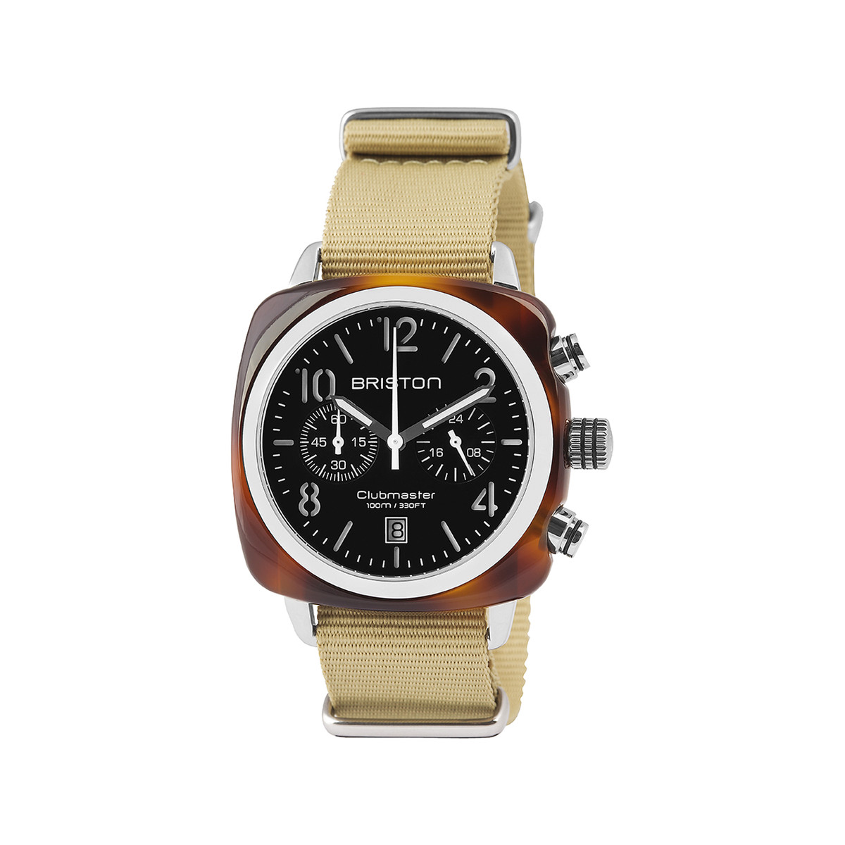 Montre BRISTON clubmaster classic chrono homme bracelet tissu vert kaki