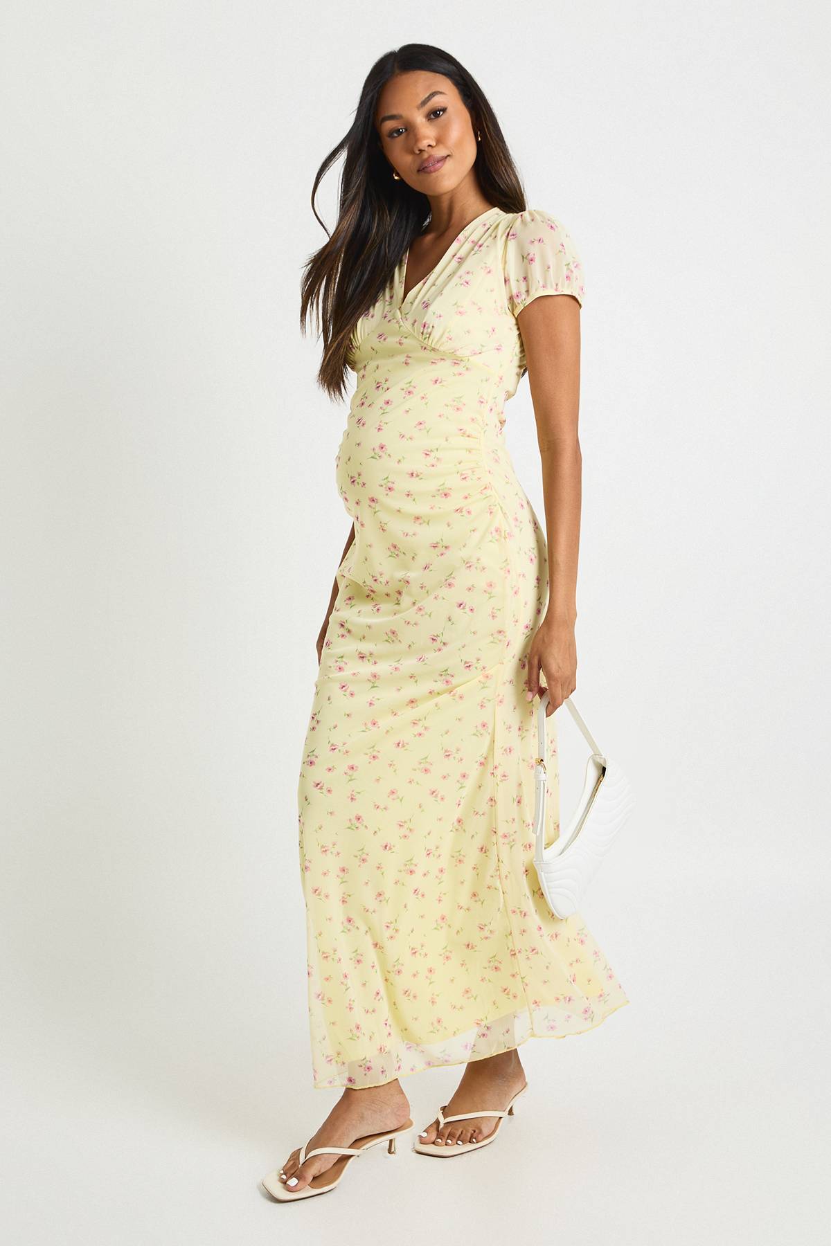 boohoo robe midaxi maternité en mesh ditsy