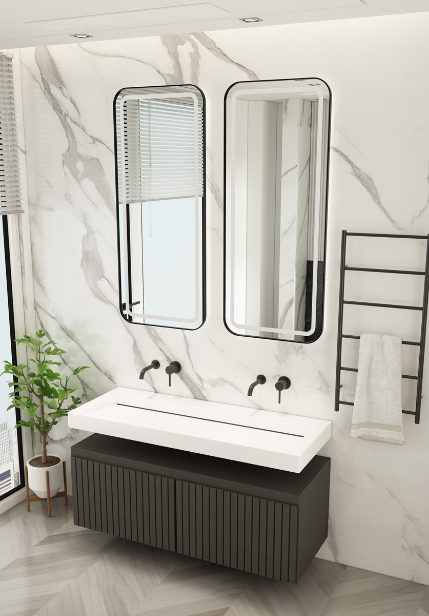 Fontana Gala zwart badmeubel ribbelfront met vrijhangende wastafel 120cm geen kraangaten
