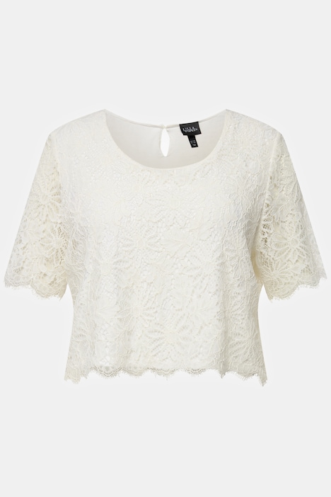 Braut-Top, Spitze, A-Linie, Rundhals, Halbarm