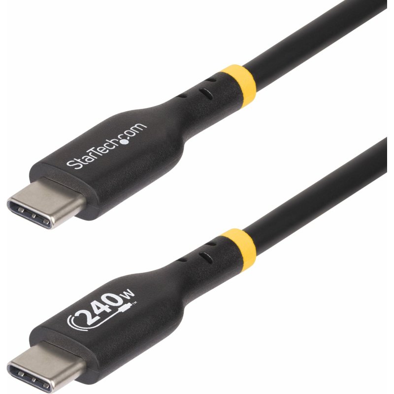 StarTech.com Câble de Charge USB-C de 2m, Charge et Synchronisation, 240W (5A) PD EPR, Câble de Charge USB 2.0 pour Ordinateur Portable, Certifié USB-IF , Gaine TPE - Cordon de Charge USB C Noir