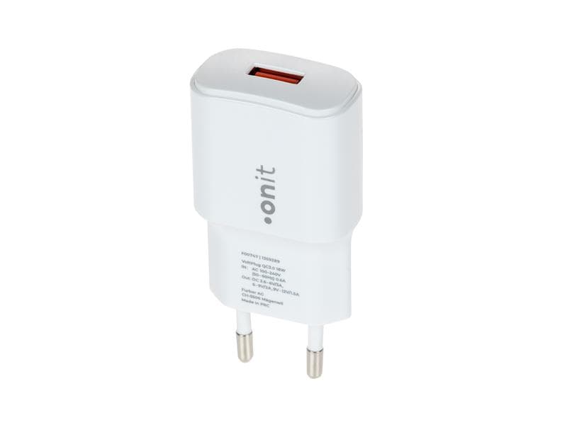 onit USB-A-Wandladegerät QC3.0 18 W Weiss Kompakter USB-A-Ladeadapter für mobile Geräte