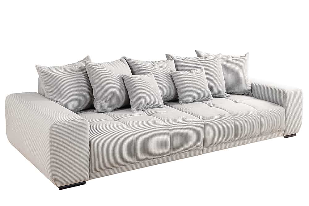 Modernes XXL Sofa ELEGANCIA 285cm champagner beige Cord inklusive Kissen Bigsofa