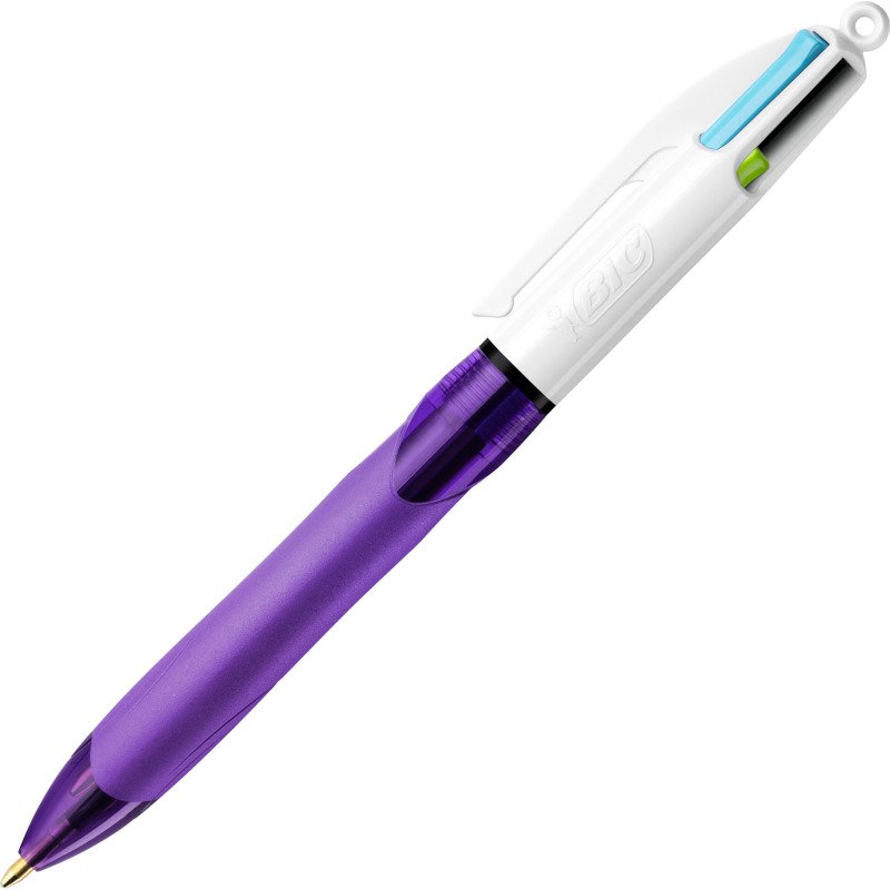 Stylo bille Bic 4 couleurs grip Fun rétractable pointe 1 mm - écriture moyenne