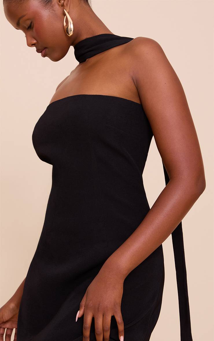 Noir Robe Droite Bandeau À Détail Foulard Tissé