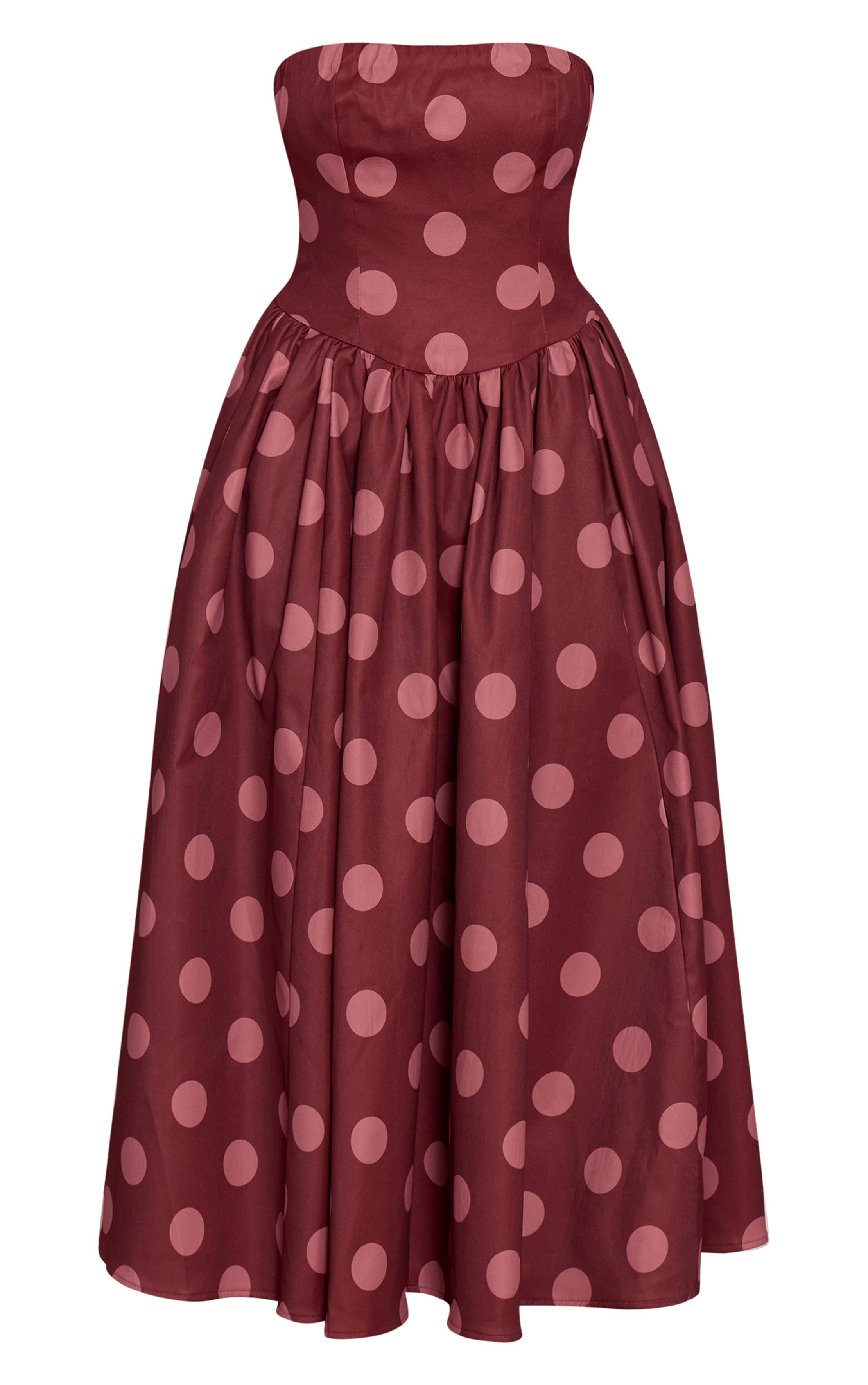 Rose Pâle Robe Patineuse Mi-longue À Bandeau Froncé En Tissu Tissé