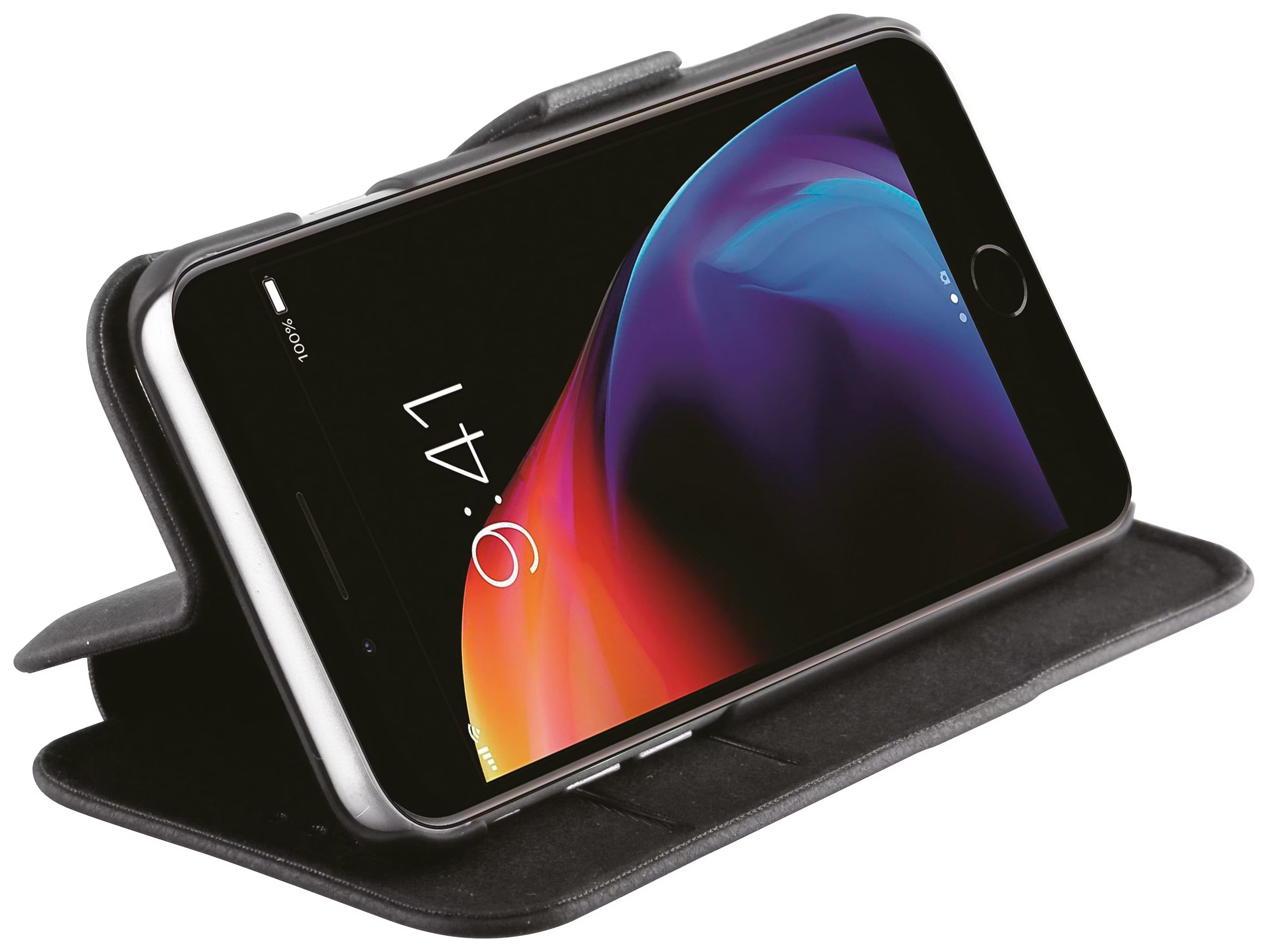 iPhone SE (2022/2020) / 8 / 7 / 6S Flip Wallet Cover Leder Tasche (61716) - Schwarz