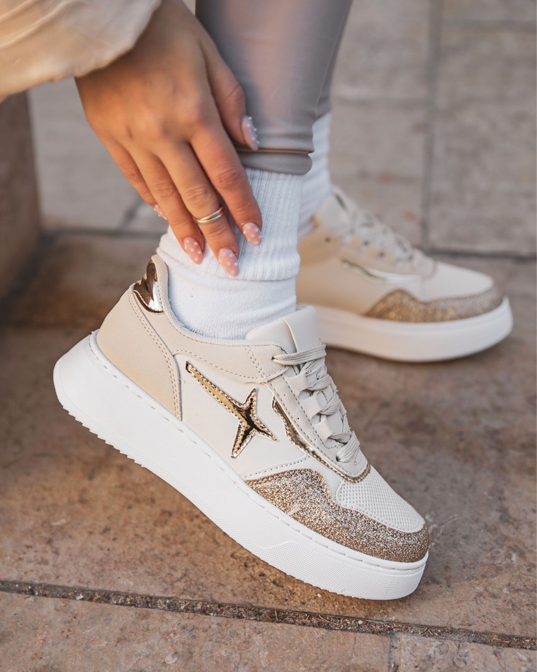 Basket femme beige à lacets - Nattie
