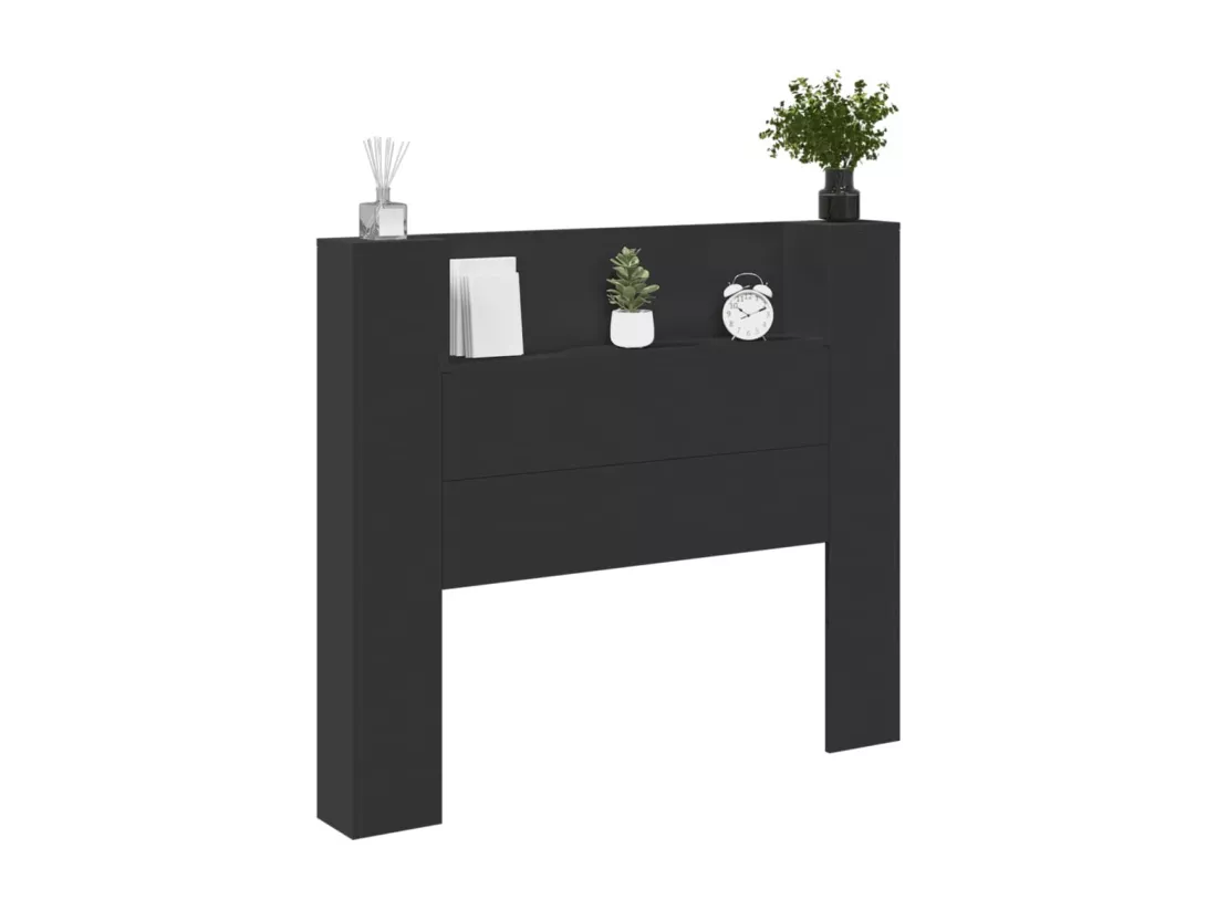 Armoire tête de lit avec LED noir 120x16,5x103,5 cm