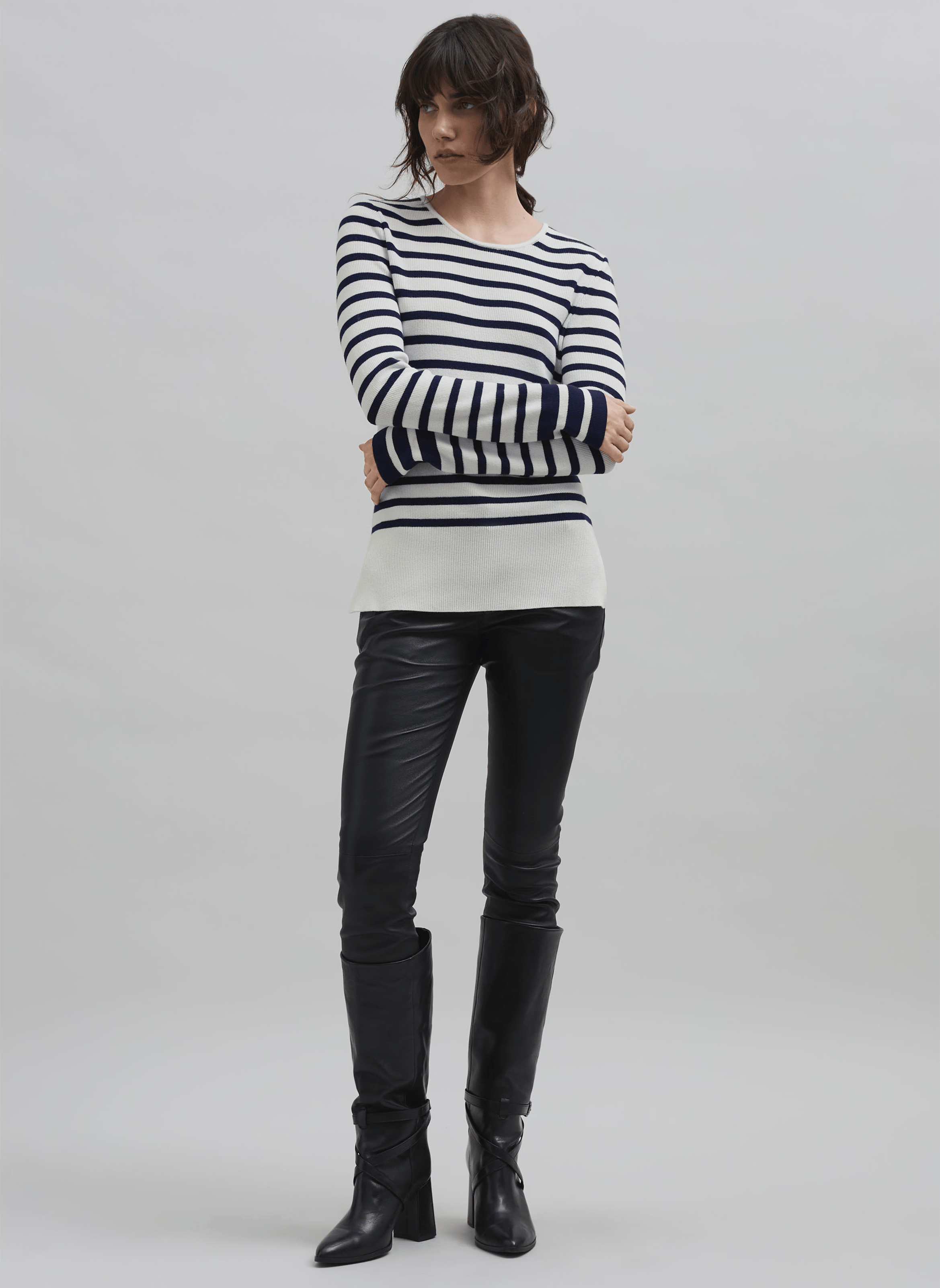 Pull marinière tricot avec badge | Bleu