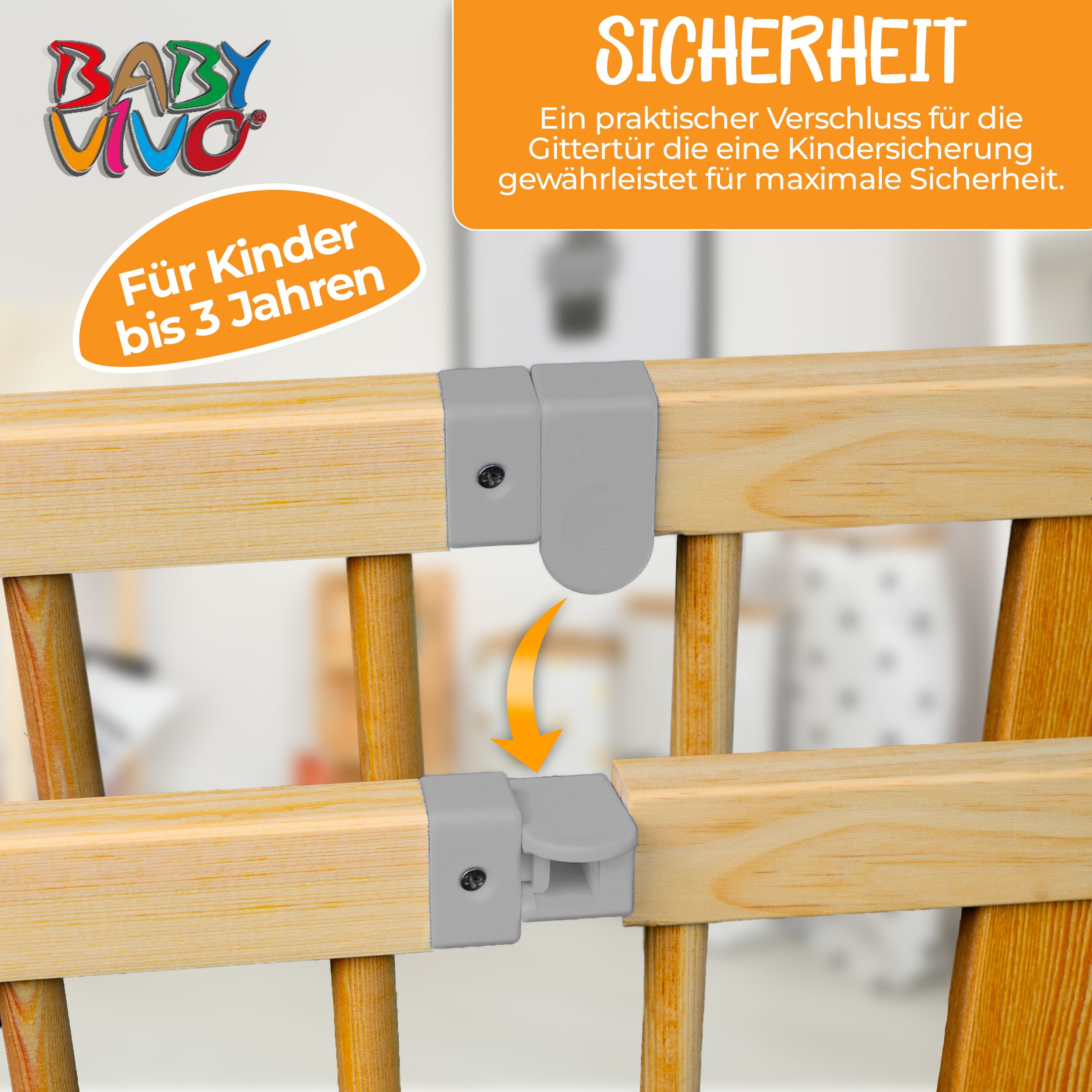 Baby Vivo Laufgitter aus Holz 8 Elemente - individuell verstellbar - PREMIUM in Grau