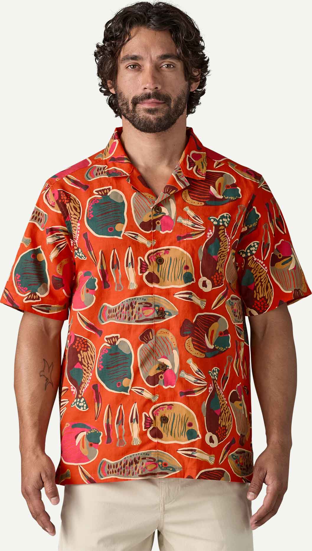Tidal Threads Camp Shirt Herre Wrasse: Pollinator Orange