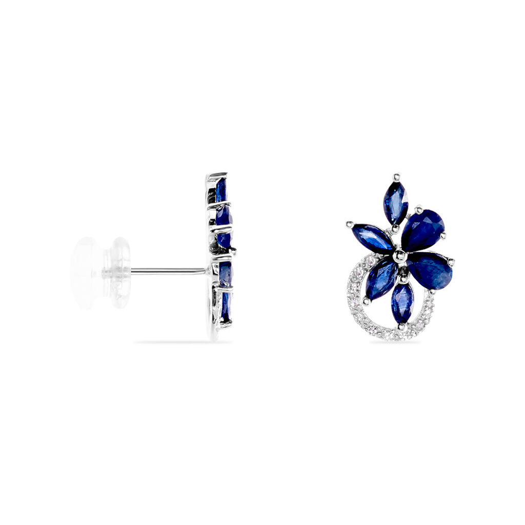 Boucles D'oreilles Puces Bouquet Or Blanc Saphir Et Diamant