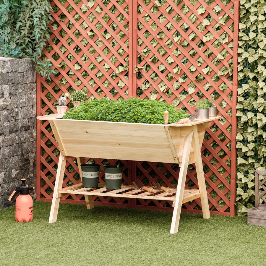 Outsunny Hochbeet mit integriertem Vliesstoff natur