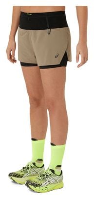 Short 2-en-1 Asics Fujitrail Beige/Noir Femme