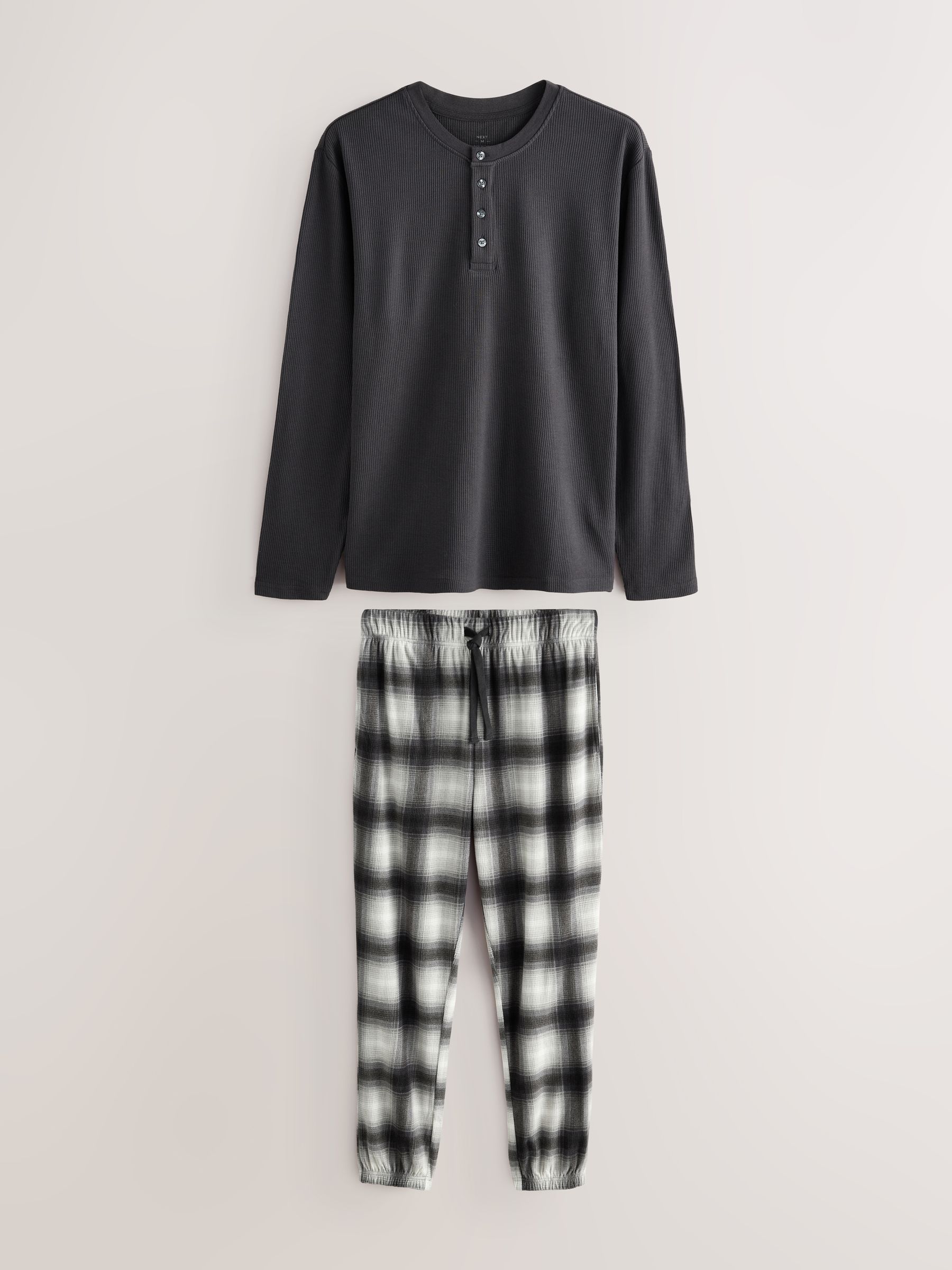 Leisteengrijs geruit - Motionflex Textured Cosy Long Sleeve Pyjamas Set