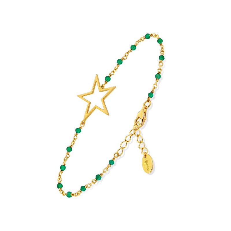 Bracelet Argent Doré étoile Et Pierre Onyx Vert