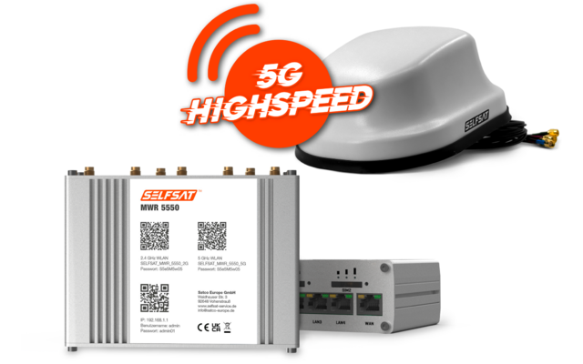Selfsat 4G / LTE / 5G & WLAN Internet Router Komplettset MWR 5550 bis 3,3 Gbps inkl. 5G Dachantenne
