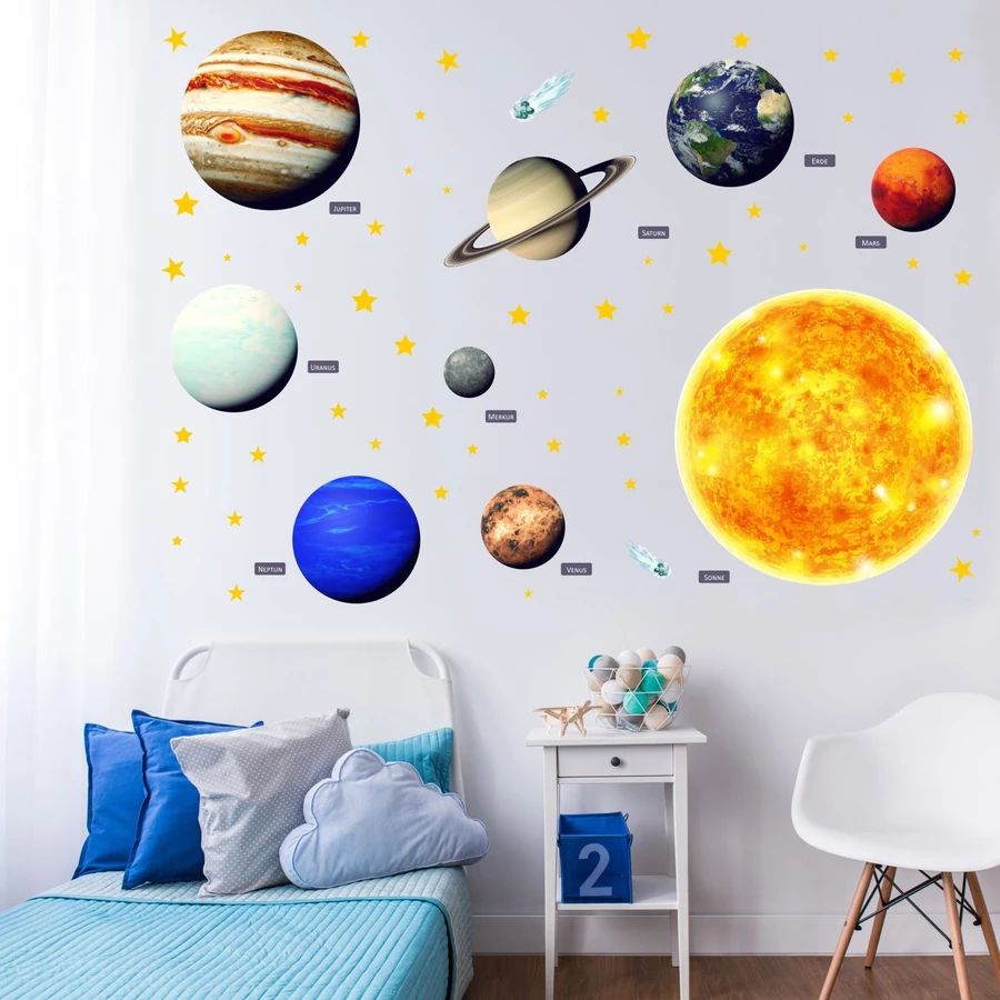 Nikima Wandtattoo 164 Sonnensystem Planeten in 6 vers. Größen bunt