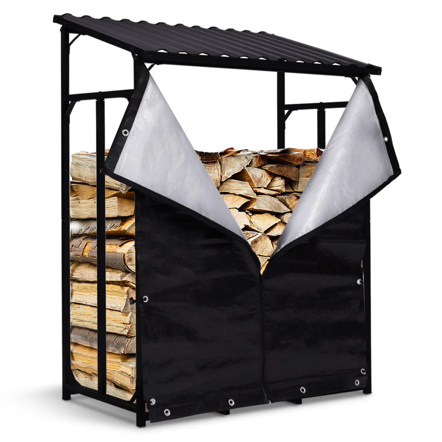 Abri de stockage en acier galvanisé pour bûches L.111 cm avec housse de protection 150 gr