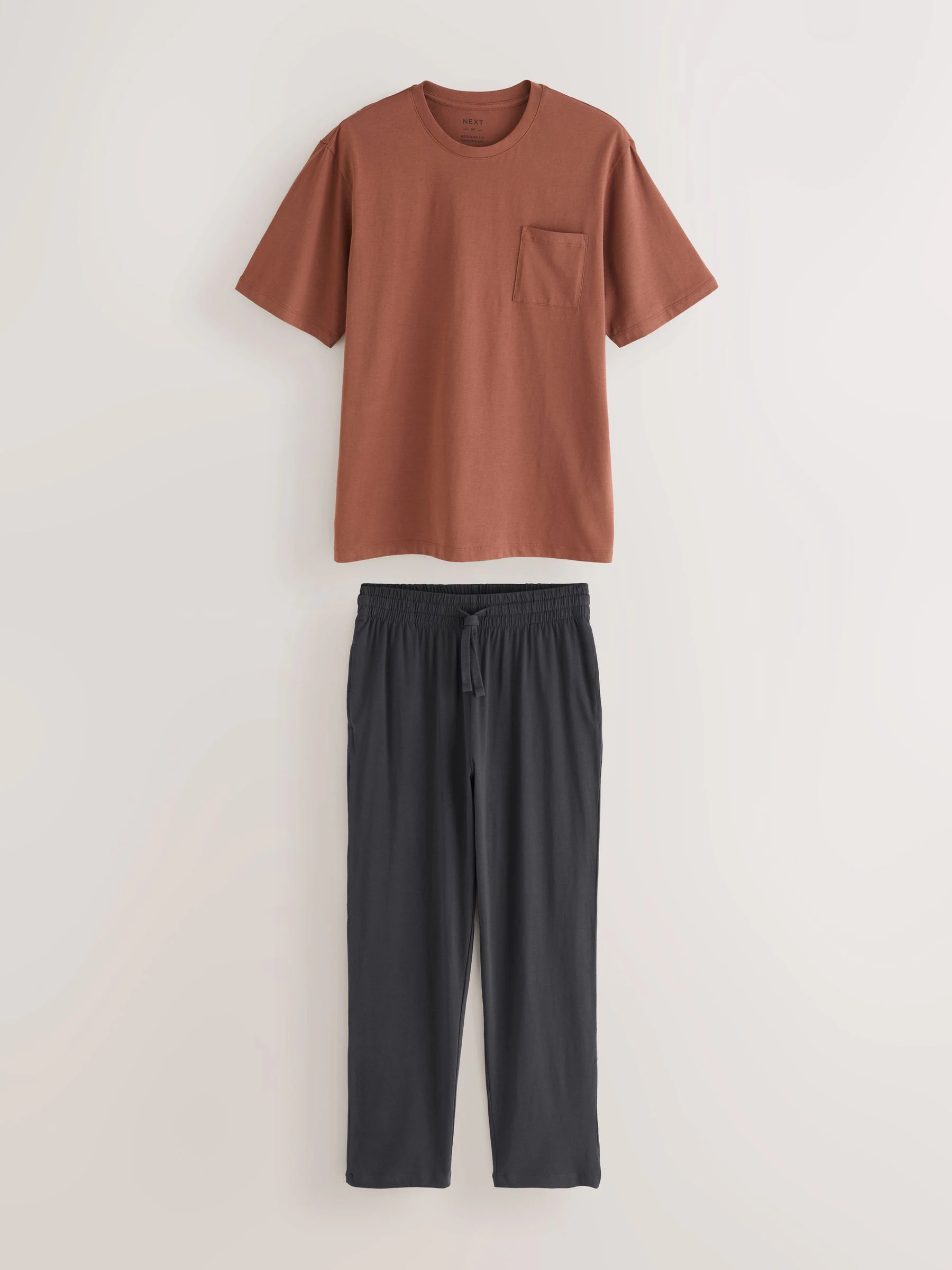 Roestbruin/leisteengrijs - Lange jersey pyjama