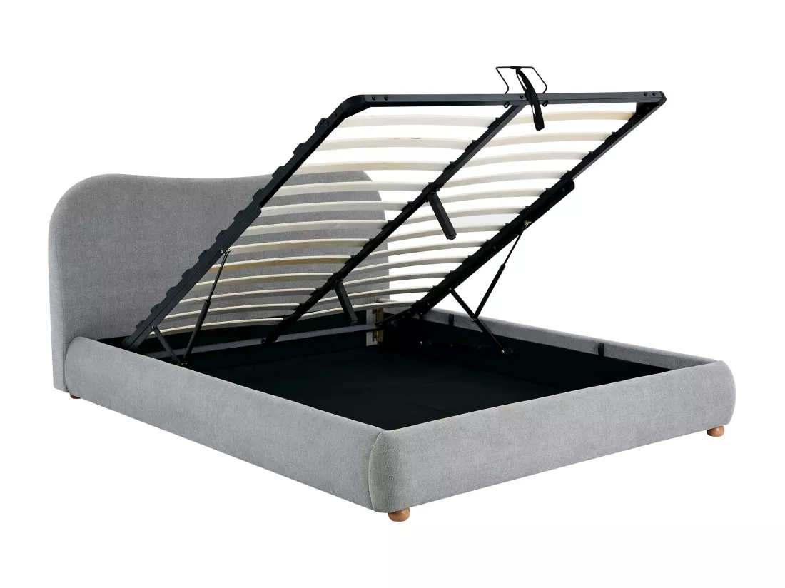 Lit coffre 160 x 200 cm - Tissu - Gris clair + Matelas - VANARI