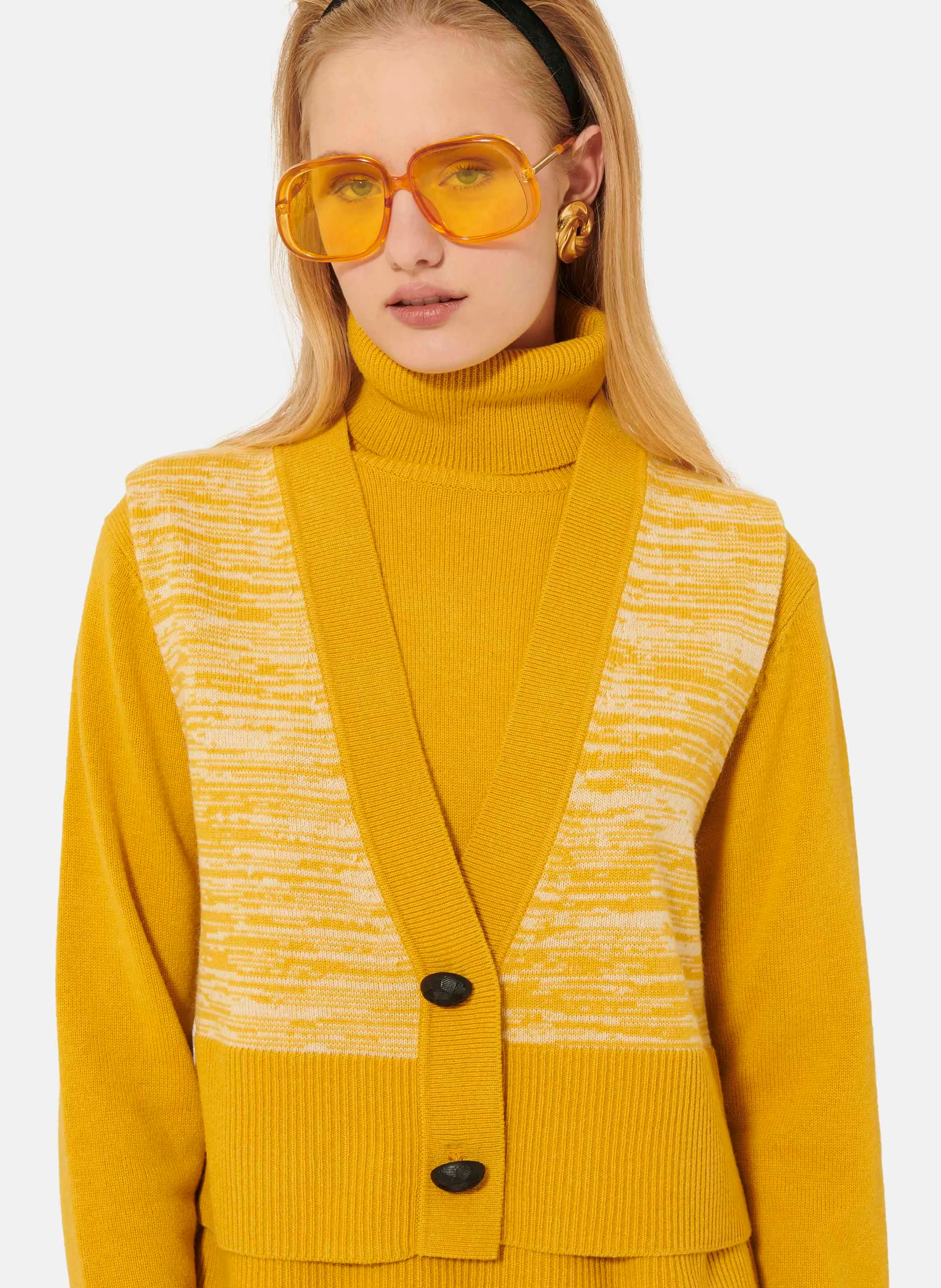 GILLES - Gilet col V en laine | Jaune
