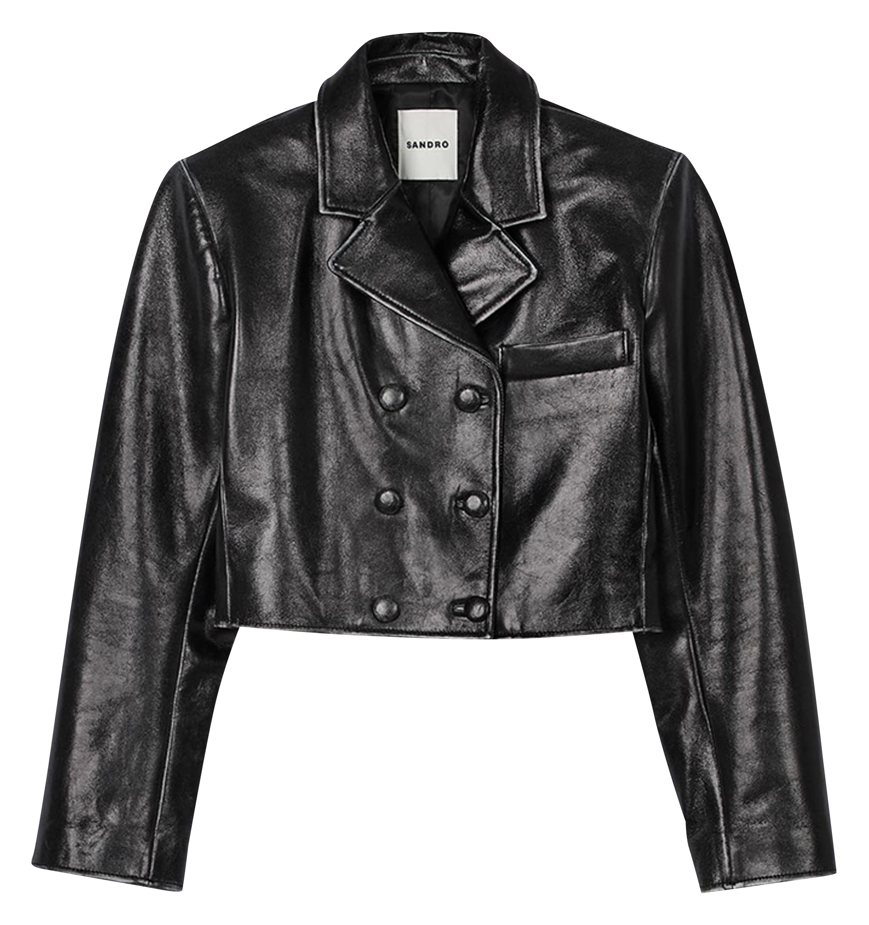 Veste en cuir courte col tailleur | Noir