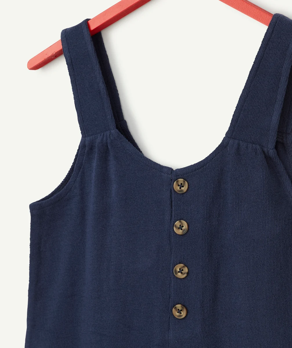 LA COMBISHORT BLEU MARINE EN COTON AVEC BOUTONS ET POCHES