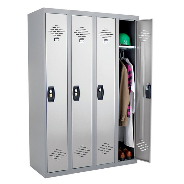 Vestiaires monobloc Confort Industrie propre 4 cases, toit plat, gris / gris
